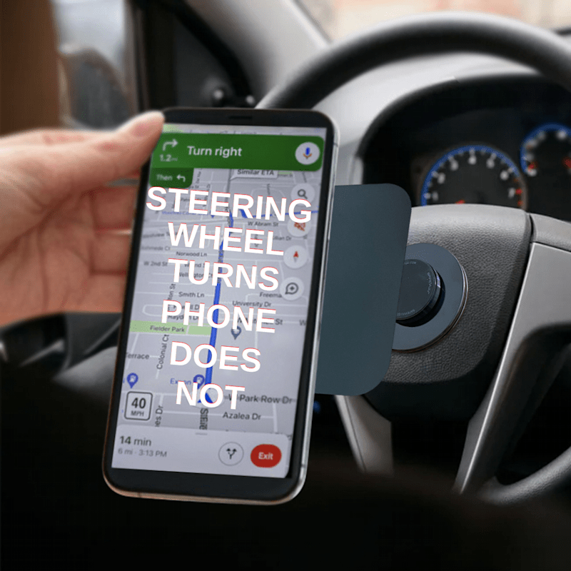 Steering Wheel Phone Mount – For Golf Carts, Trucks and All Vehicles Without Airbags in Steering Wheels