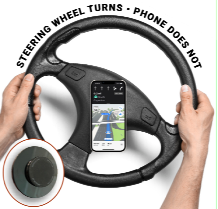 SafeVuu® Magnetic Steering Wheel Rotating Phone Mount Compatible with Golf Carts, Trucks, Motor Coaches, and All Vehicles Without Airbags in the Steering Wheel
